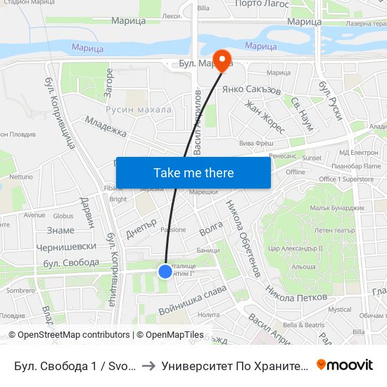 Бул. Свобода 1 / Svoboda Blvd. 1 (245) to Университет По Хранителни Технологии (Ухт) map