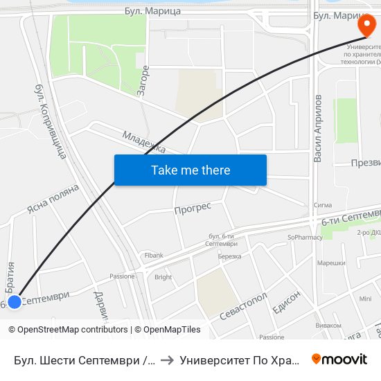 Бул. Шести Септември / Shesti Septemvri Blvd. (314) to Университет По Хранителни Технологии (Ухт) map
