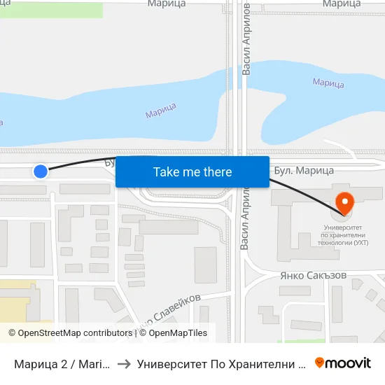 Марица 2 / Maritsa 2 (374) to Университет По Хранителни Технологии (Ухт) map