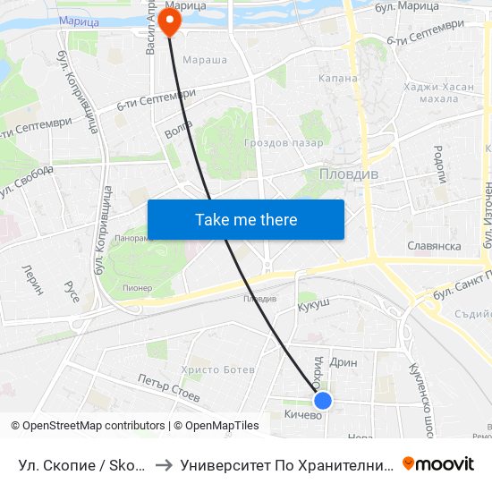 Ул. Скопие / Skopie St. (276) to Университет По Хранителни Технологии (Ухт) map