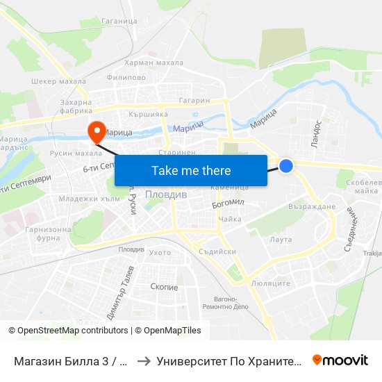 Магазин Билла 3 / Billa 3 Store (362) to Университет По Хранителни Технологии (Ухт) map