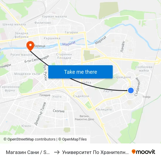 Магазин Сани / Sani Store (366) to Университет По Хранителни Технологии (Ухт) map