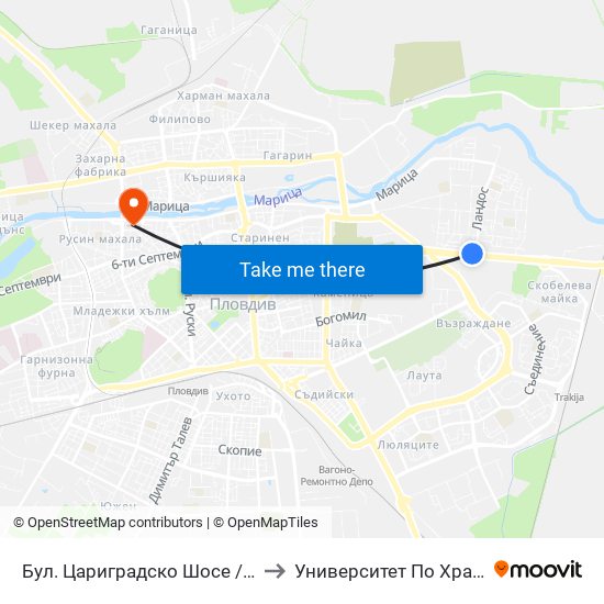 Бул. Цариградско Шосе / Tsarigradsko Shosse Blvd. (132) to Университет По Хранителни Технологии (Ухт) map