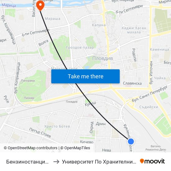 Бензиностанция Омв (346) to Университет По Хранителни Технологии (Ухт) map