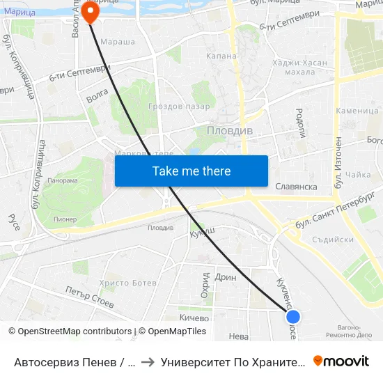 Автосервиз Пенев / Penev Autoservice to Университет По Хранителни Технологии (Ухт) map