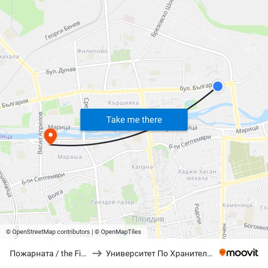 Пожарната / the Fire Station (209) to Университет По Хранителни Технологии (Ухт) map