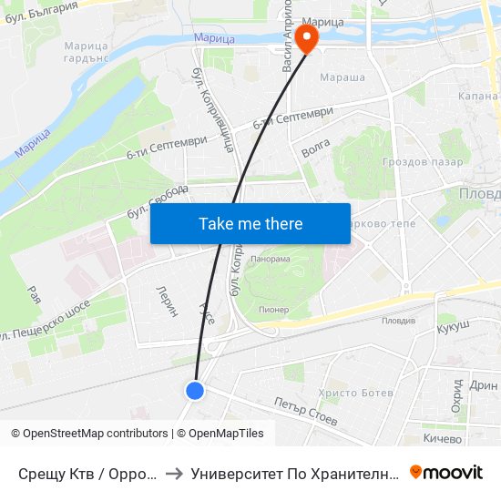 Срещу Ктв / Opposite Ktv (344) to Университет По Хранителни Технологии (Ухт) map