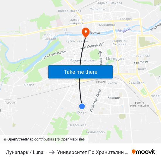 Лунапарк / Lunapark (319) to Университет По Хранителни Технологии (Ухт) map