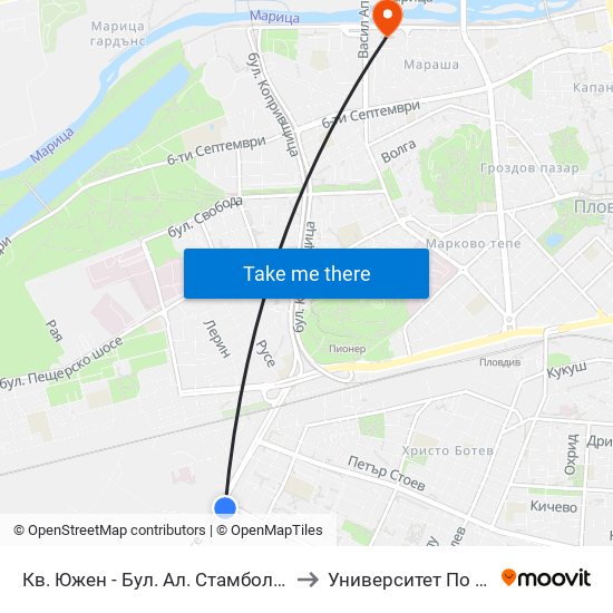 Кв. Южен - Бул. Ал. Стамболийски / Yuzhen Qr - Al. Stamboliyski Blvd (1015) to Университет По Хранителни Технологии (Ухт) map