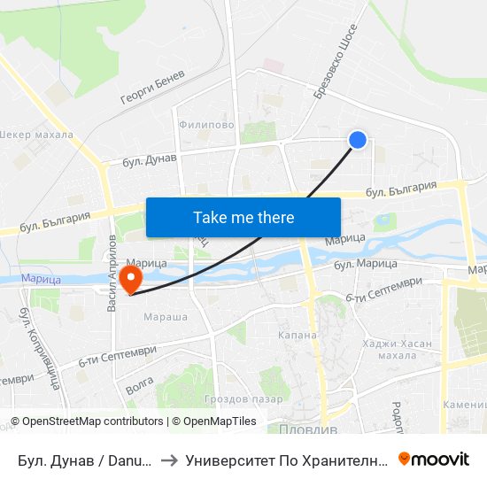 Бул. Дунав / Danube Blvd (322) to Университет По Хранителни Технологии (Ухт) map