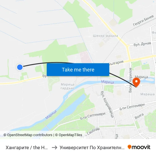 Хангарите / the Hangars (1004) to Университет По Хранителни Технологии (Ухт) map