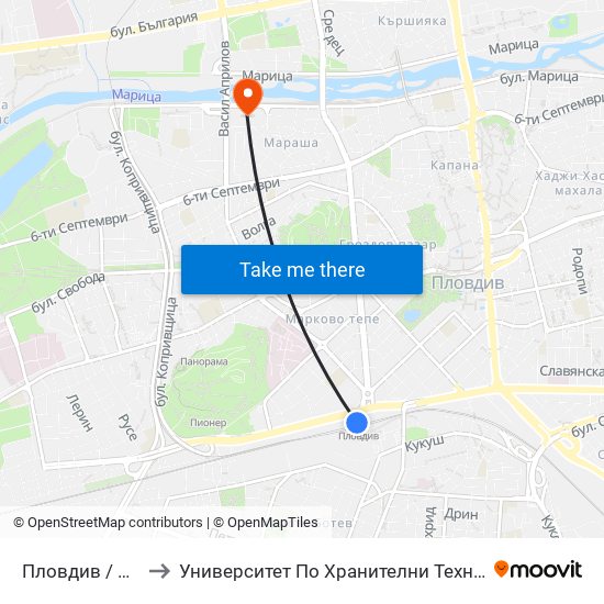 Пловдив / Plovdiv to Университет По Хранителни Технологии (Ухт) map