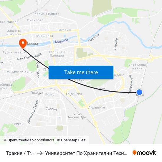 Тракия / Trakiya to Университет По Хранителни Технологии (Ухт) map