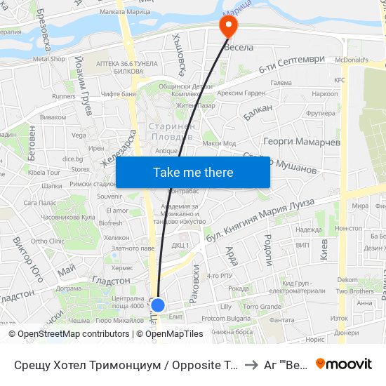 Срещу Хотел Тримонциум / Opposite Trimonthium Hotel (45) to Аг ""Весела"" map