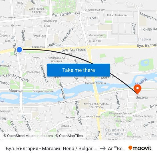 Бул. България - Магазин Нева / Bulgaria Blvd - Neva Store (99) to Аг ""Весела"" map