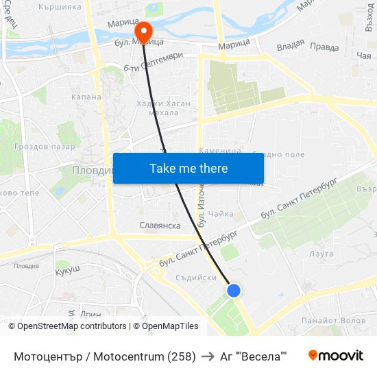 Мотоцентър / Motocentrum (258) to Аг ""Весела"" map