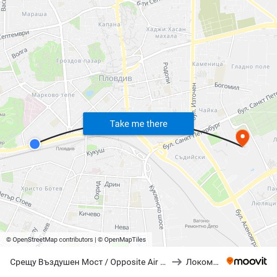 Срещу Въздушен Мост / Opposite Air Bridge (189) to Локомотив map