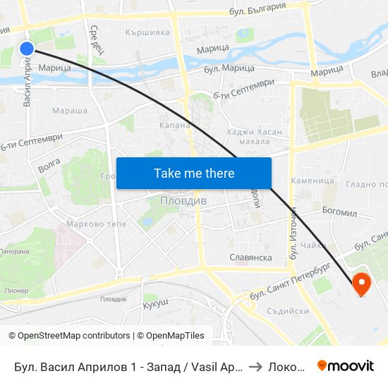 Бул. Васил Априлов 1 - Запад / Vasil Aprilov St. 1 - West (402) to Локомотив map