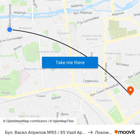 Бул. Васил Априлов №85 / 85 Vasil Aprilov Blvd. (451) to Локомотив map