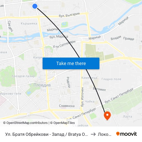 Ул. Братя Обрейкови - Запад / Bratya Obreykovi St. - West (7) to Локомотив map