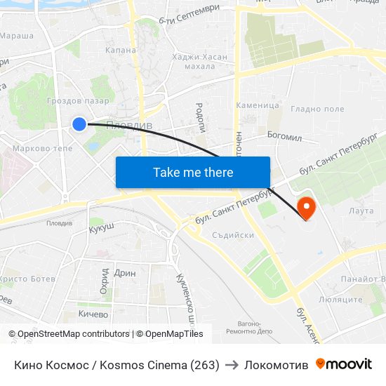Кино Космос / Kosmos Cinema (263) to Локомотив map