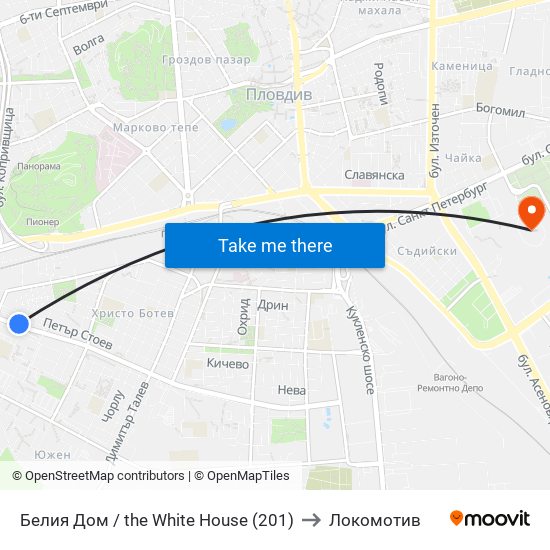 Белия Дом / the White House (201) to Локомотив map