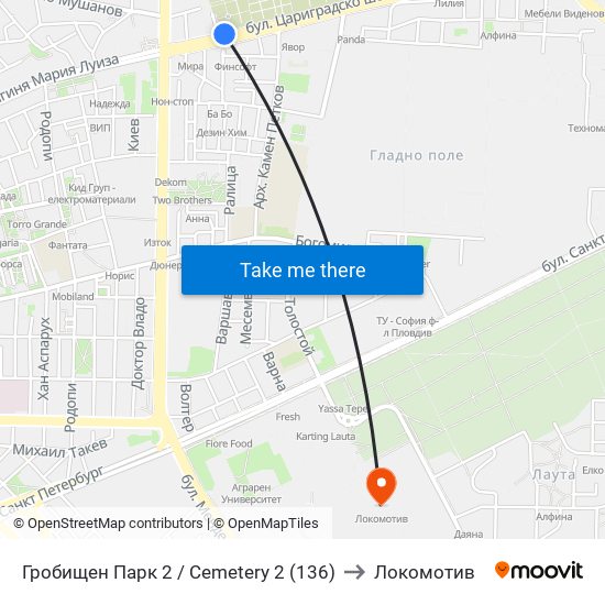 Гробищен Парк 2 / Cemetery 2 (136) to Локомотив map