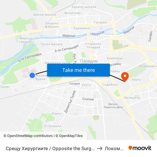 Срещу Хирургиите / Opposite the Surgeries (151) to Локомотив map