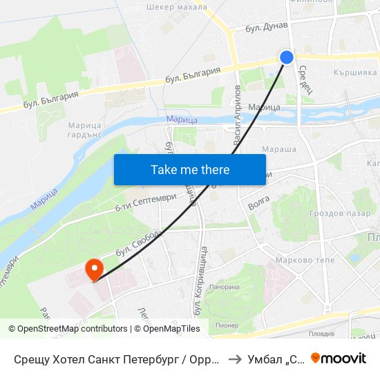 Срещу Хотел Санкт Петербург / Opposite Saint Petersburg Hotel (91) to Умбал „Св. Георги“ map