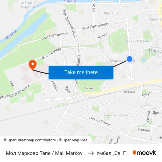 Мол Марково Тепе / Mall Markovo Tepe (168) to Умбал „Св. Георги“ map