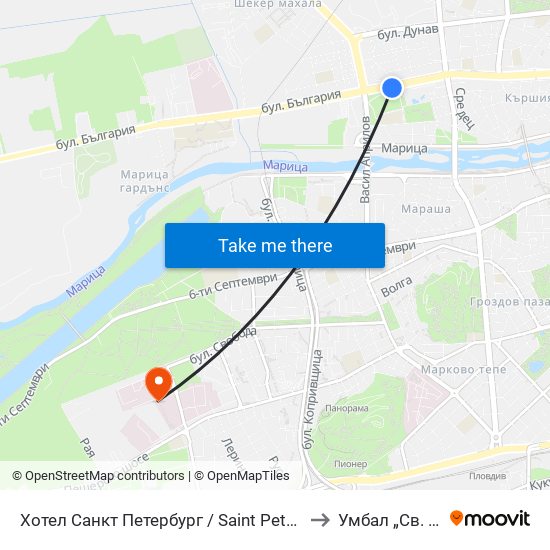Хотел Санкт Петербург / Saint Petersburg Hotel (98) to Умбал „Св. Георги“ map