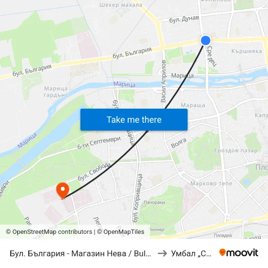Бул. България - Магазин Нева / Bulgaria Blvd - Neva Store (99) to Умбал „Св. Георги“ map