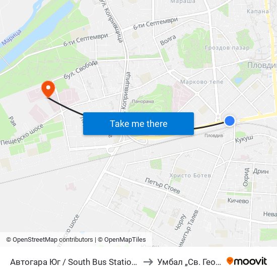Автогара Юг / South Bus Station (187) to Умбал „Св. Георги“ map