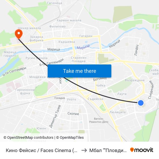 Кино Фейсис / Faces Cinema (79) to Мбал ""Пловдив"" map