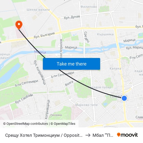 Срещу Хотел Тримонциум / Opposite Trimonthium Hotel (45) to Мбал ""Пловдив"" map