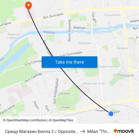 Срещу Магазин Билла 2 / Opposite Billa Store 2 (42) to Мбал ""Пловдив"" map