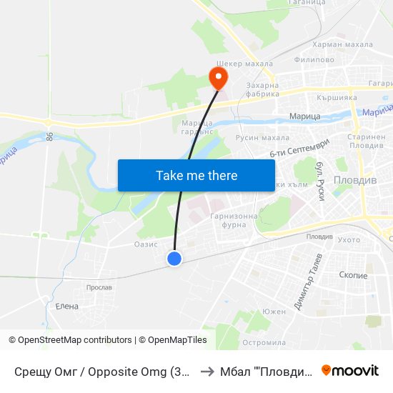 Срещу Омг / Opposite Omg (304) to Мбал ""Пловдив"" map