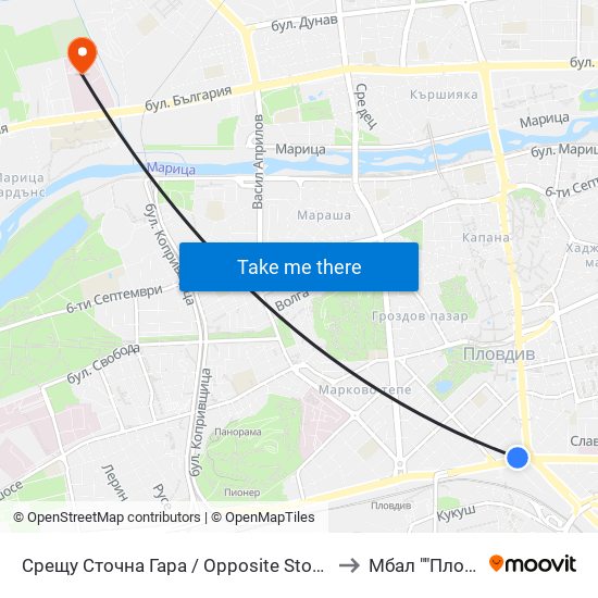 Срещу Сточна Гара / Opposite Stochna Gara (14) to Мбал ""Пловдив"" map