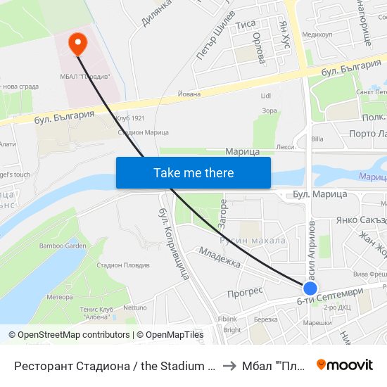Ресторант Стадиона / the Stadium Restaurant (383) to Мбал ""Пловдив"" map