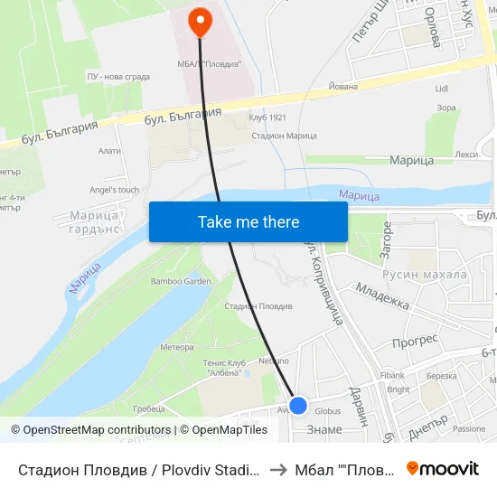 Стадион Пловдив / Plovdiv Stadium (240) to Мбал ""Пловдив"" map