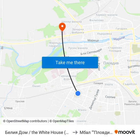 Белия Дом / the White House (201) to Мбал ""Пловдив"" map