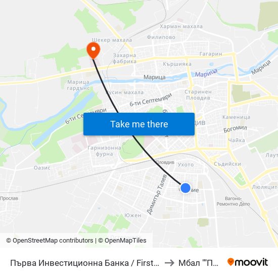 Първа Инвестиционна Банка / First Investment Bank (291) to Мбал ""Пловдив"" map