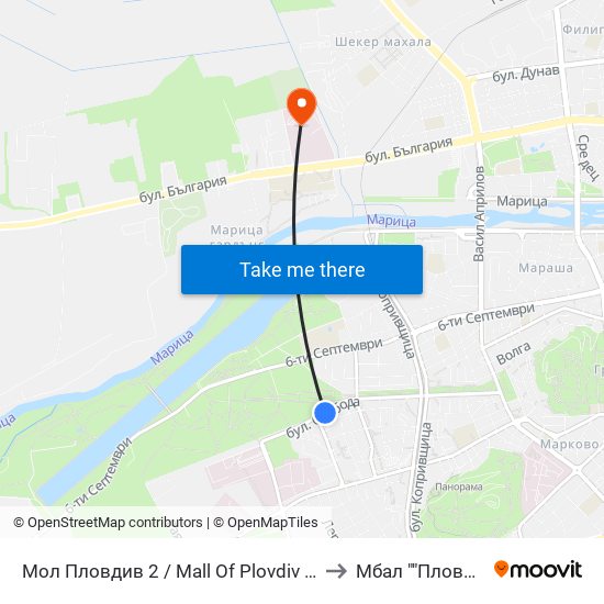 Мол Пловдив 2 / Mall Of Plovdiv 2 (316) to Мбал ""Пловдив"" map