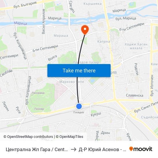 Централна Жп Гара / Central Railway Station (205) to Д-Р Юрий Асенов - Пластичен Хирург map