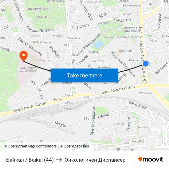 Байкал / Baikal (44) to Онкологичен Диспансер map