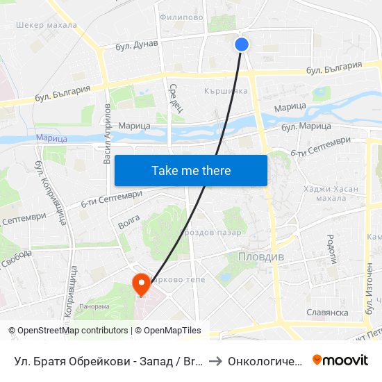 Ул. Братя Обрейкови - Запад / Bratya Obreykovi St. - West (7) to Онкологичен Диспансер map
