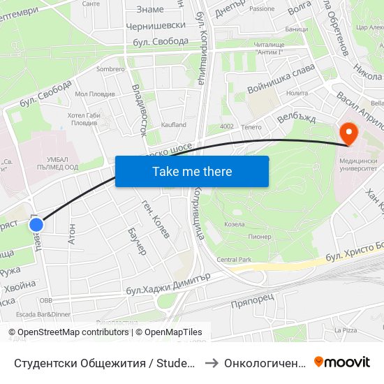 Студентски Общежития / Student Accommodation (389) to Онкологичен Диспансер map