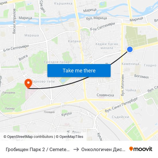 Гробищен Парк 2 / Cemetery 2 (136) to Онкологичен Диспансер map