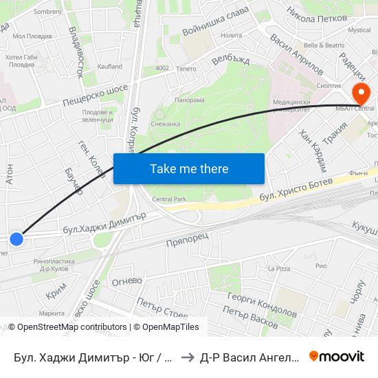 Бул. Хаджи Димитър - Юг / Hadzhi Dimitar St - South (307) to Д-Р Васил Ангелов Уролог Пловдив map