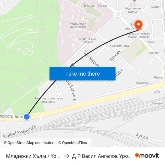 Младежки Хълм / Youth Hill (190) to Д-Р Васил Ангелов Уролог Пловдив map